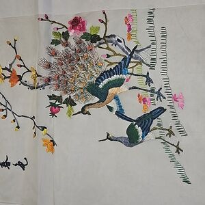 Vintage Chinese Hand Embroidered Bird Peacock Silk Picture